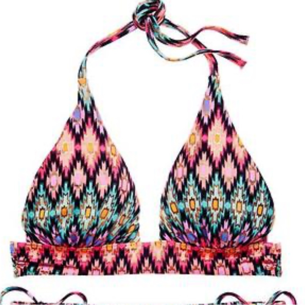 Victoria’s Secret Triangle Halter Bikini Top in Pink Multi Ikat Print